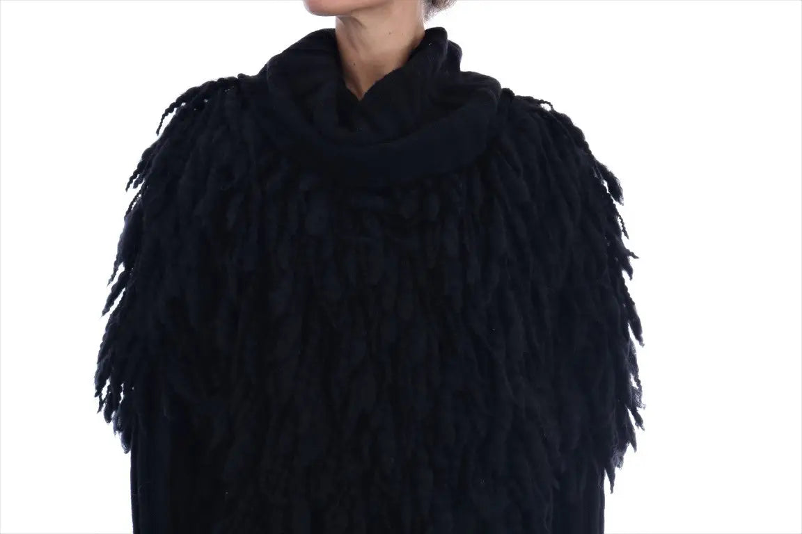 Cape noire à plumes avec surface douce texturée et franges superposées pour pull en laine dolce & gabbana
