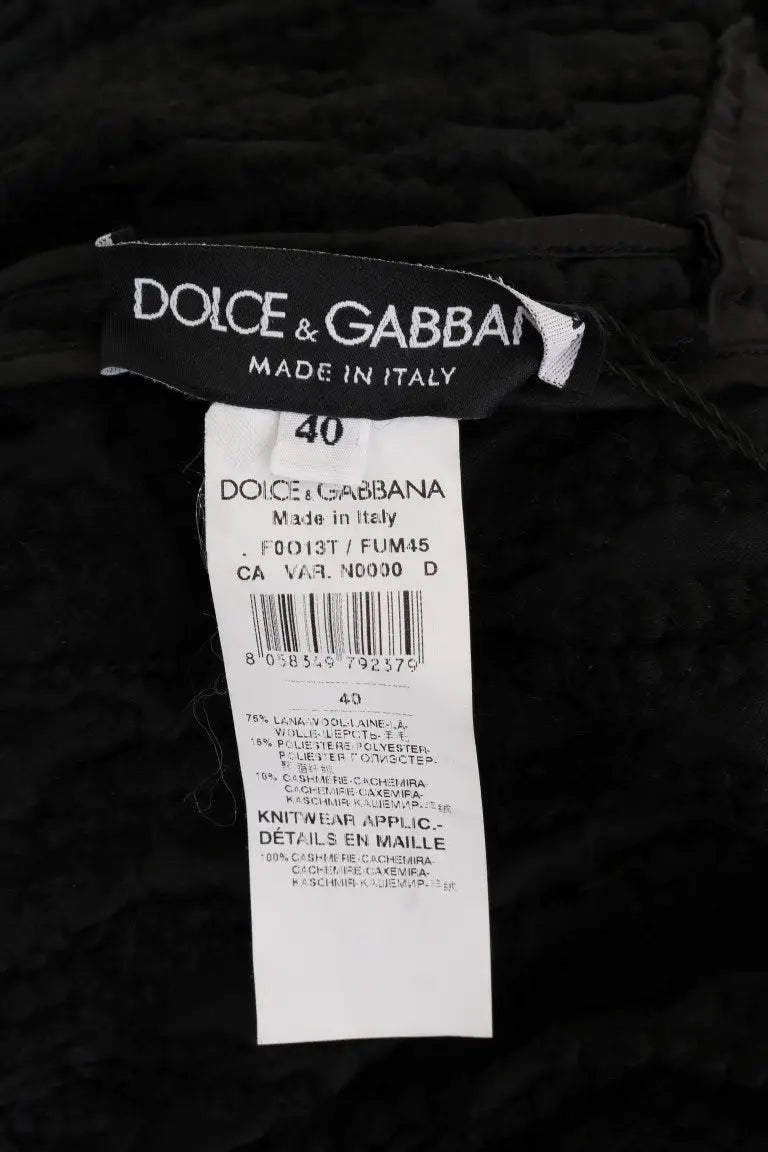 Étiquette en maille noire dolce & gabbana en laine italienne sur pull à franges noir