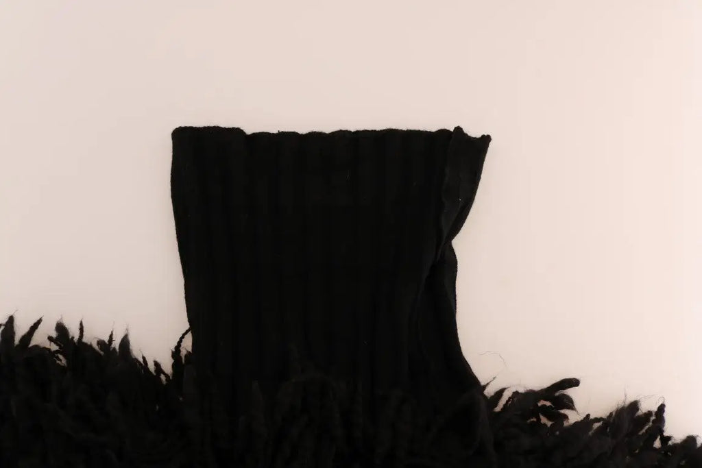 Pullover dolce & gabbana en laine noire avec bordure à plumes en maille côtelée