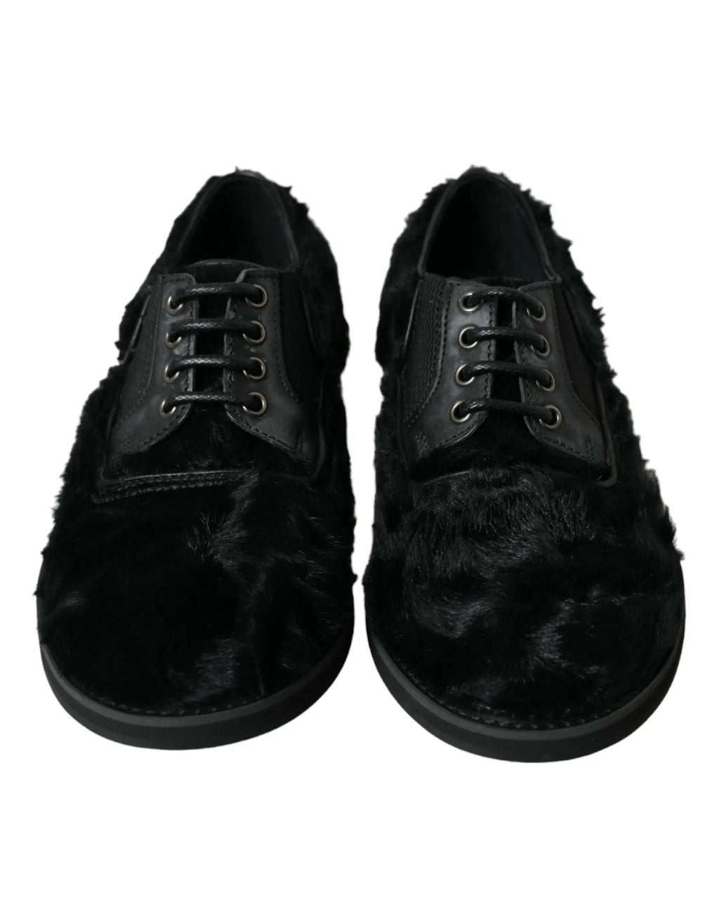 Dolce & gabbana derby en cuir noir avec fourrure intérieure lacets finition mate et détails cousus