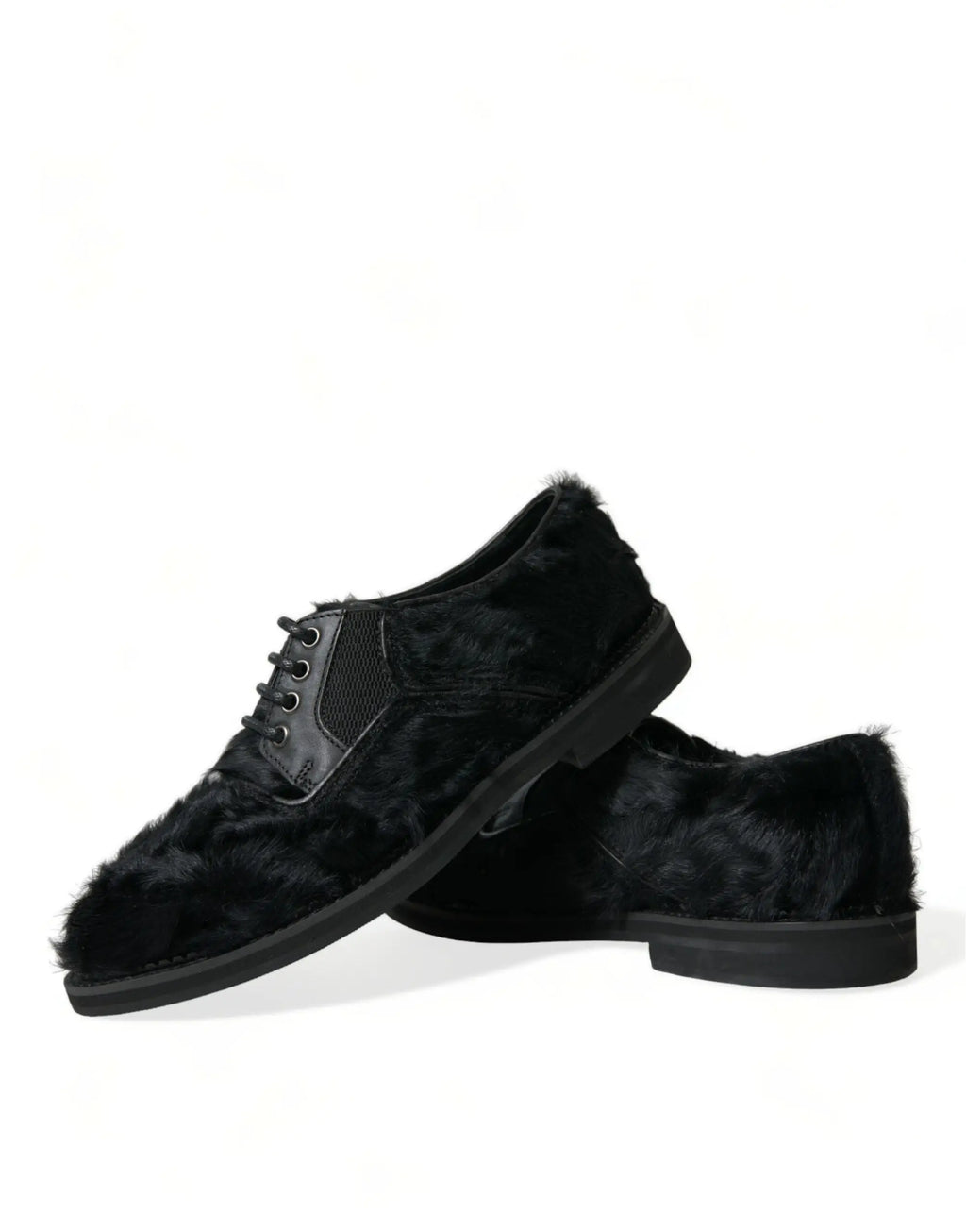 Dolce & gabbana derby noir en cuir avec fourrure intérieure et finition mate élégante pour homme