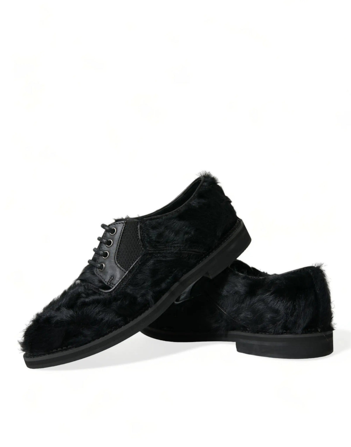 Dolce & gabbana derby noir en cuir avec fourrure intérieure et finition mate élégante pour homme