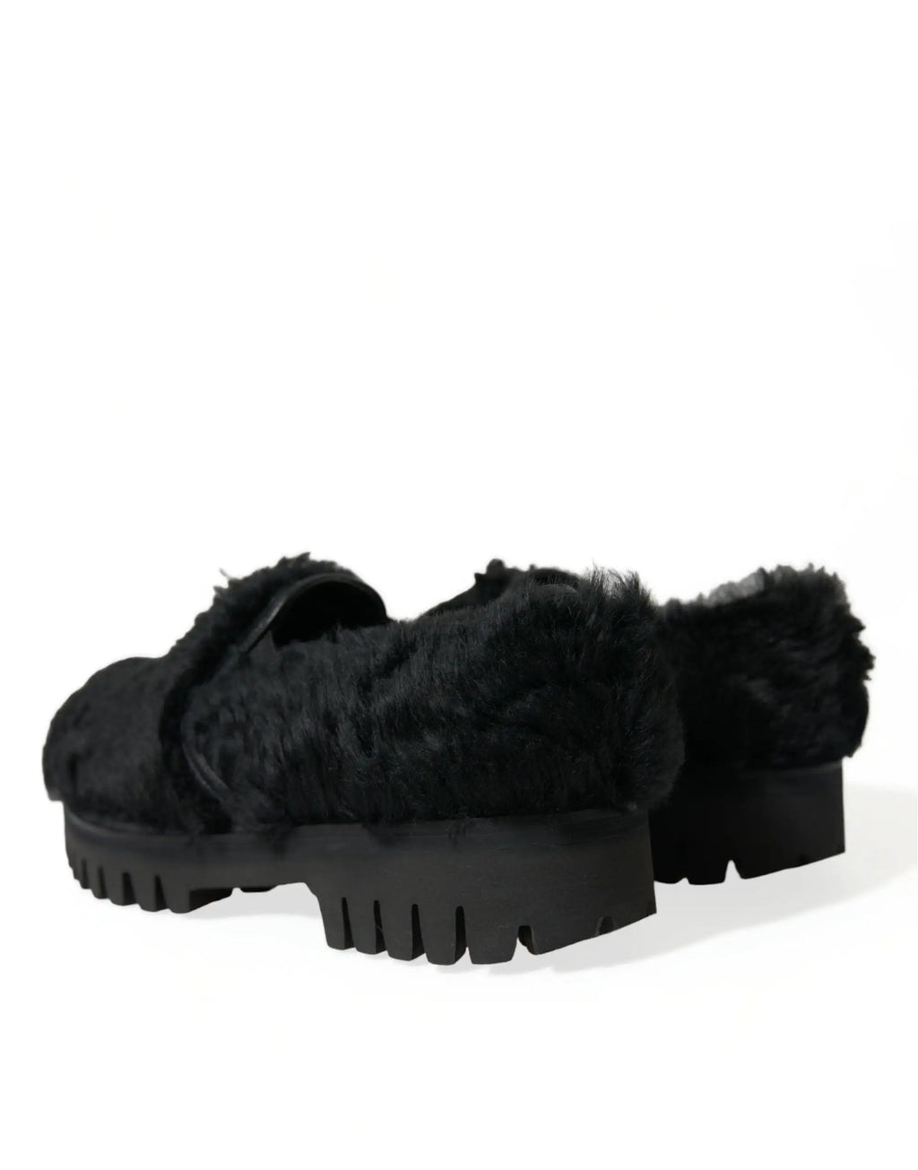 Dolce & gabbana black fur leather slippers with chunky rubber sole for dress shoes