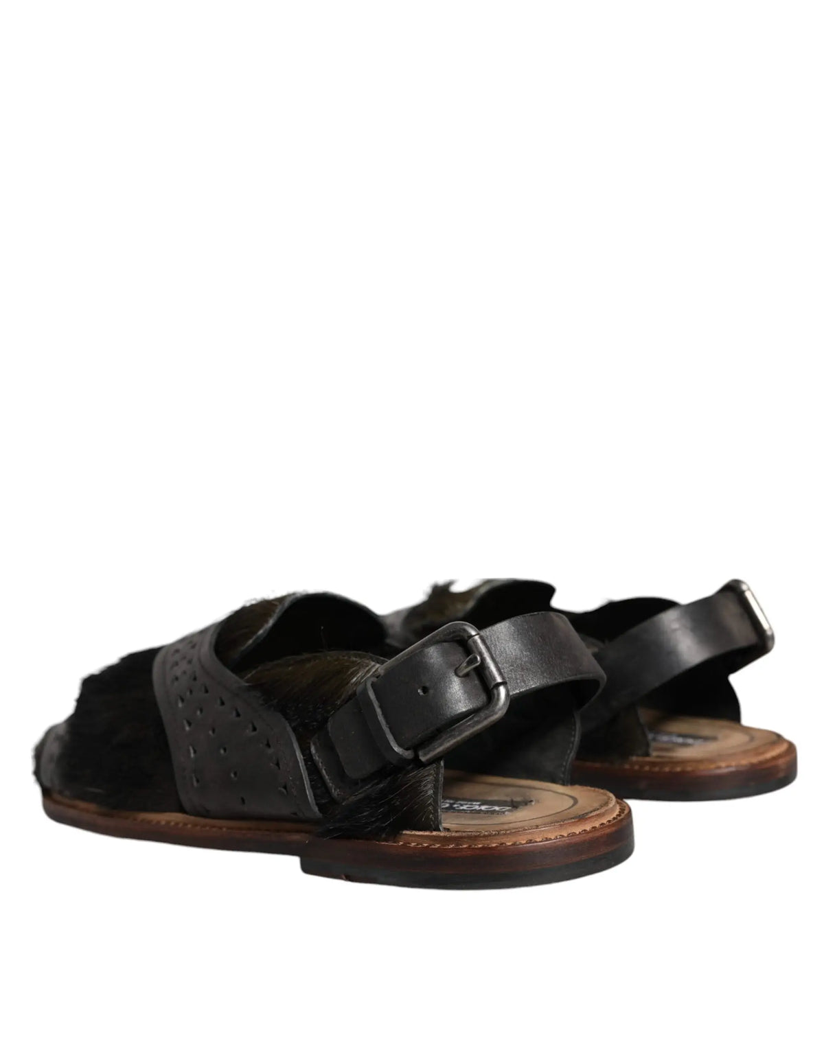 Sandales plates dolce & gabbana noir en cuir gazelle avec bride perforée et accents en daim
