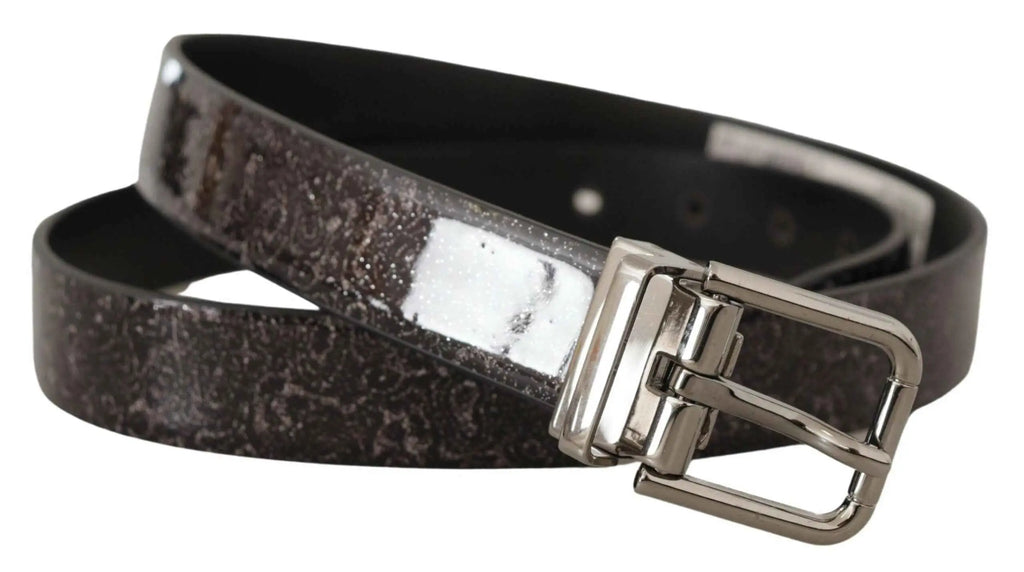 Ceinture dolce & gabbana vernice noir à boucle argentée brillante avec motif texturé subtil