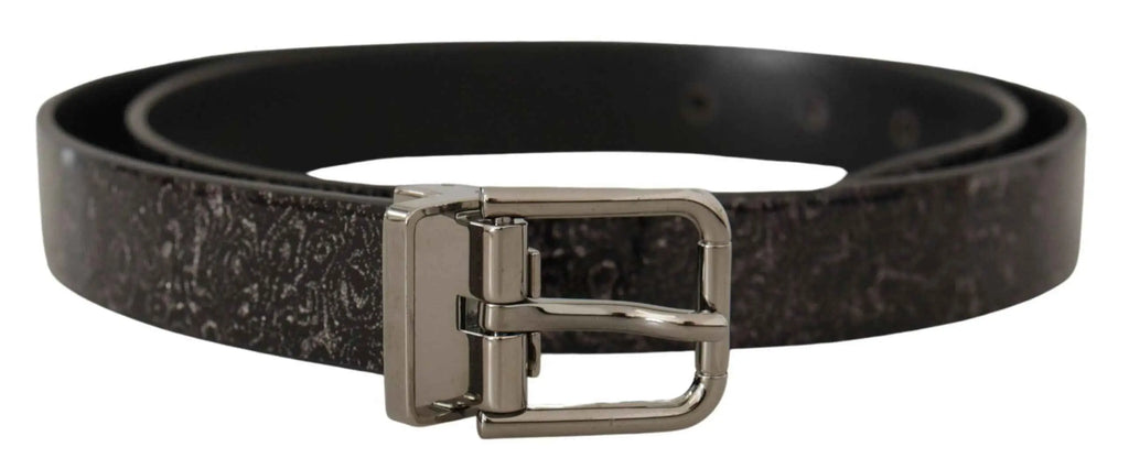 Dolce & gabbana ceinture noire en cuir verni goccia glitter avec boucle argentée et motif discret texturé