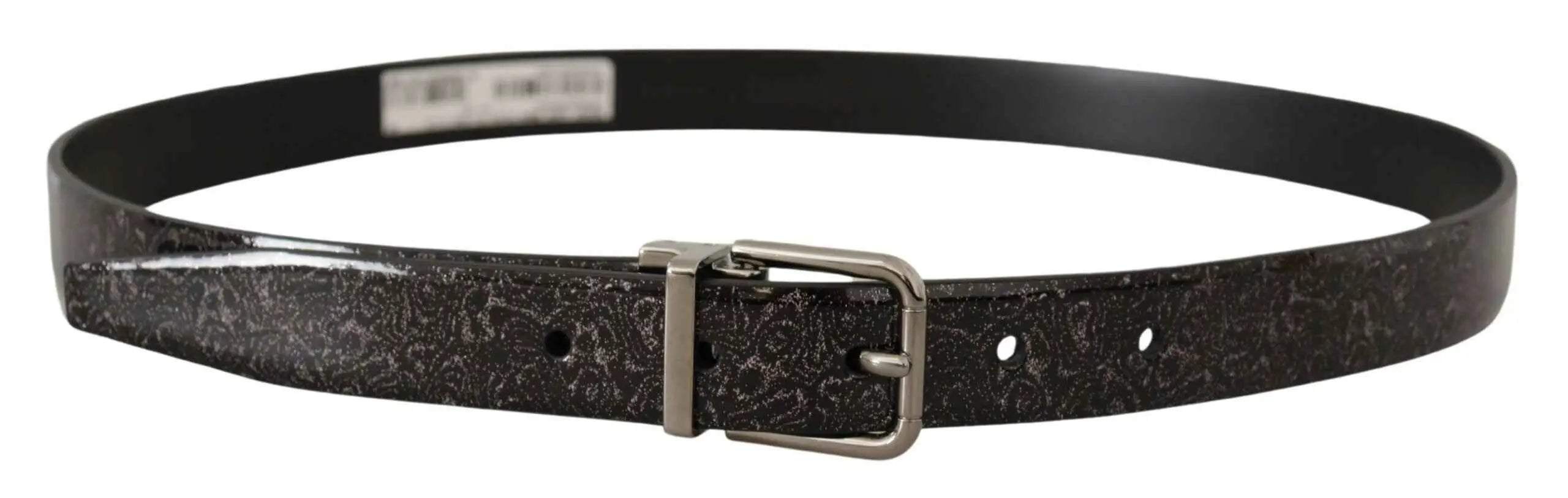 Dolce & gabbana ceinture vernice noire avec boucle argentée et motif texturé subtil goccia glitter