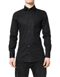 Chemise habillée noire dolce gabbana en coton gold manches longues col classique avec boutons sur le devant
