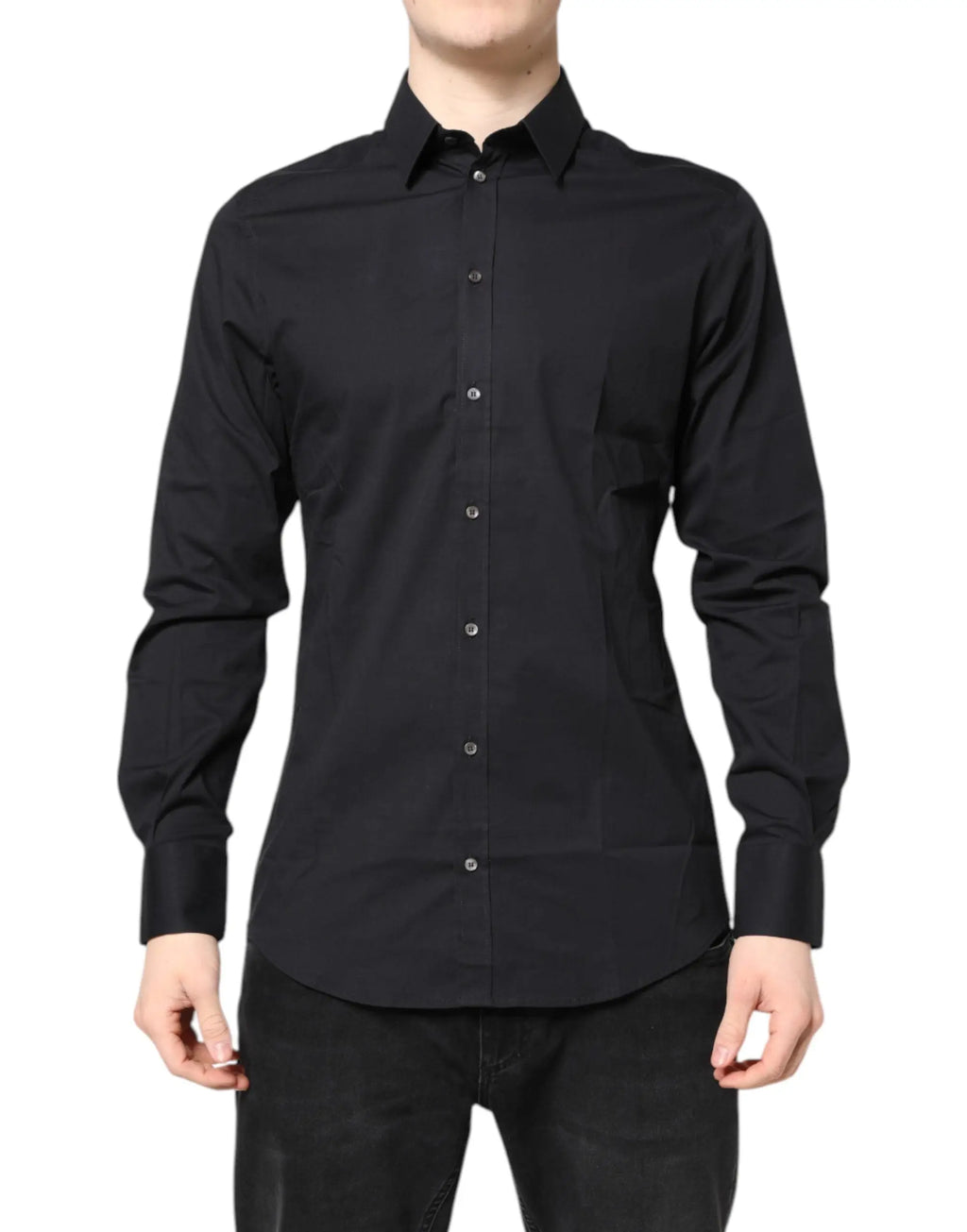 Chemise noire dolce & gabbana en coton gold à manches longues avec col classique et texture subtile