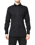 Chemise noire dolce & gabbana en coton gold à manches longues avec col classique et texture subtile