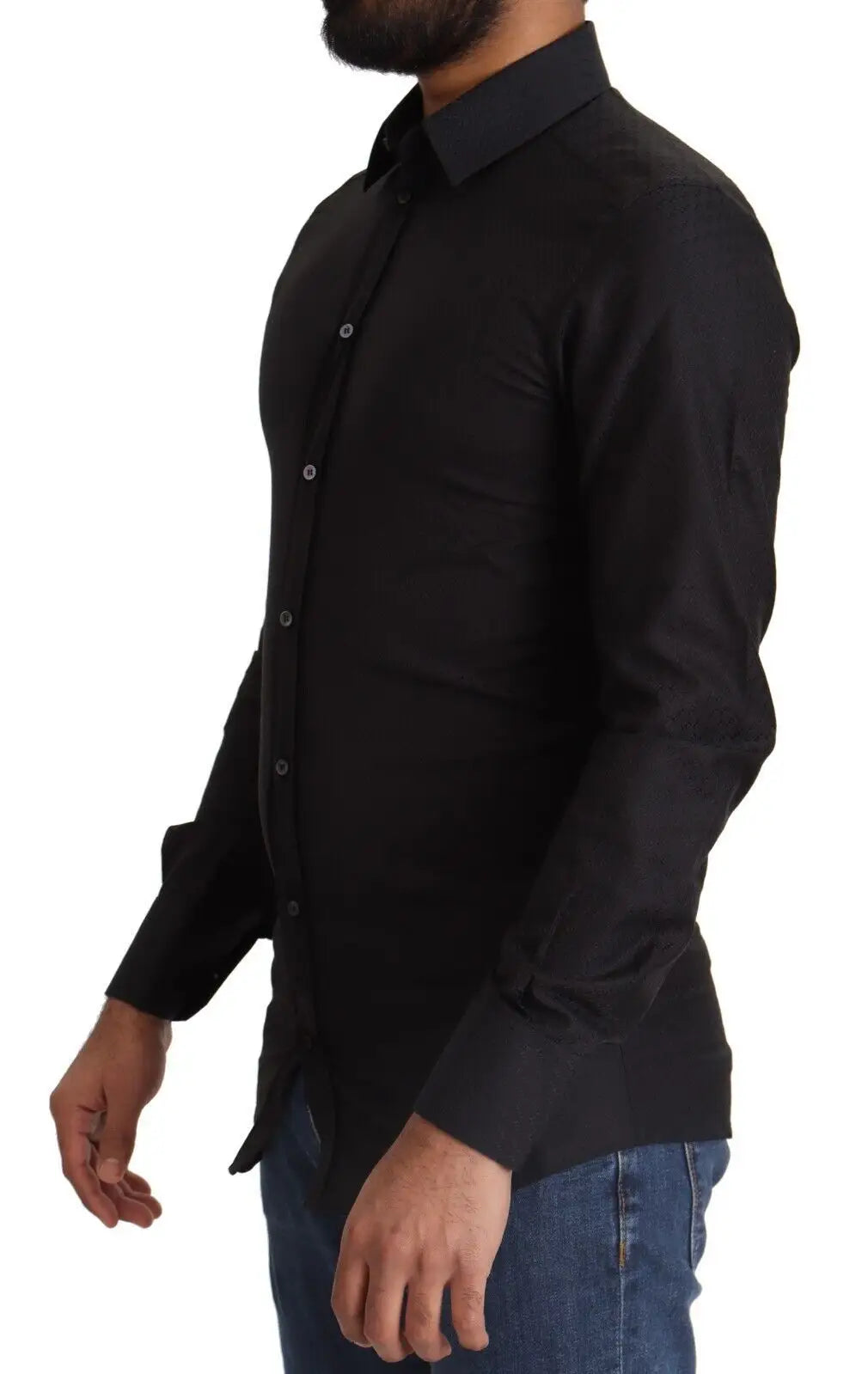 Chemise noire pour homme dolce gabbana gold en coton slim à manches longues avec col classique et boutonnage