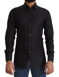 Chemise habillée slim en coton noir dolce & gabbana pour homme avec col classique et boutonnage devant