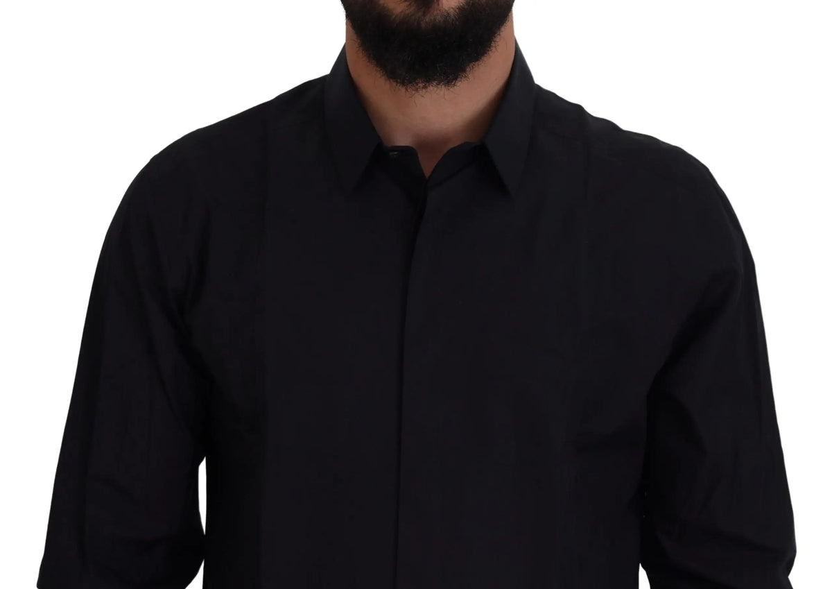 Chemise homme dolce & gabbana noire slim fit en coton or avec col classique et couture soignée