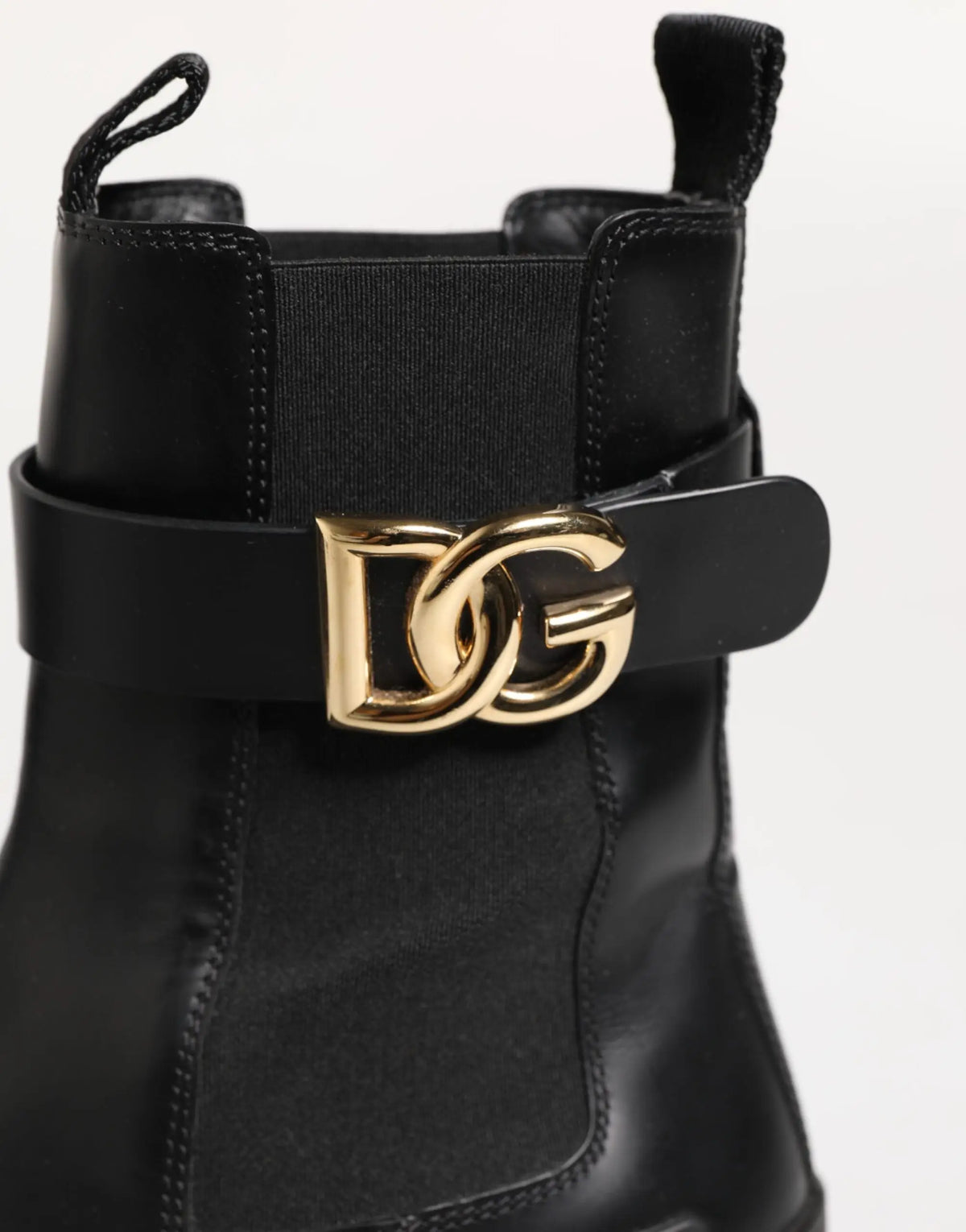 Botte chelsea en cuir noir dolce & gabbana avec boucle logo dg dorée trekking calf boots