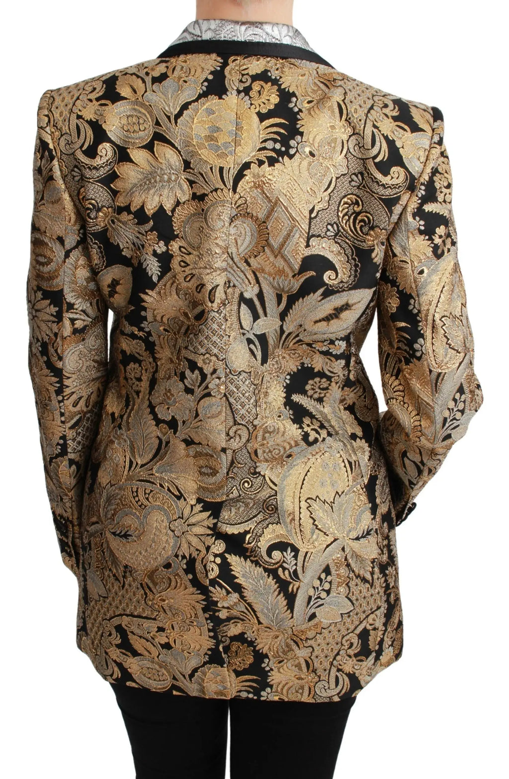 Dolce & gabbana blazer jacquard noir et or avec broderie florale détaillée en tissu jacquard