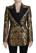 Dolce & Gabbana blazer noir et or en jacquard floral élégant avec revers en satin contrastant