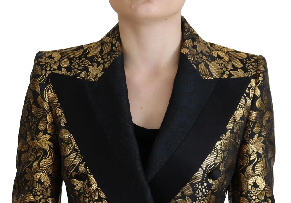 Dolce & gabbana blazer noir et or en jacquard floral avec revers en satin
