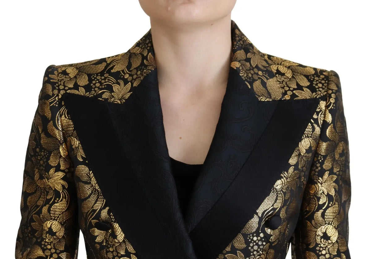 Dolce & gabbana blazer noir et or en jacquard floral avec revers en satin