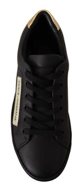 Baskets basses dolce et gabbana en cuir noir avec talon doré et logo latéral pour femme