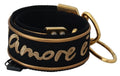 Dolce & gabbana noir sangle d’épaule en laiton avec ceinture en velours noir à bord doré et broderie amore e