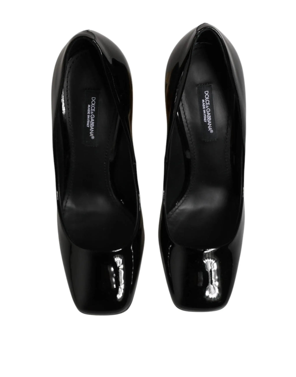 Dolce & gabbana escarpins en cuir verni noir avec logo doré et bout carré à fini brillant