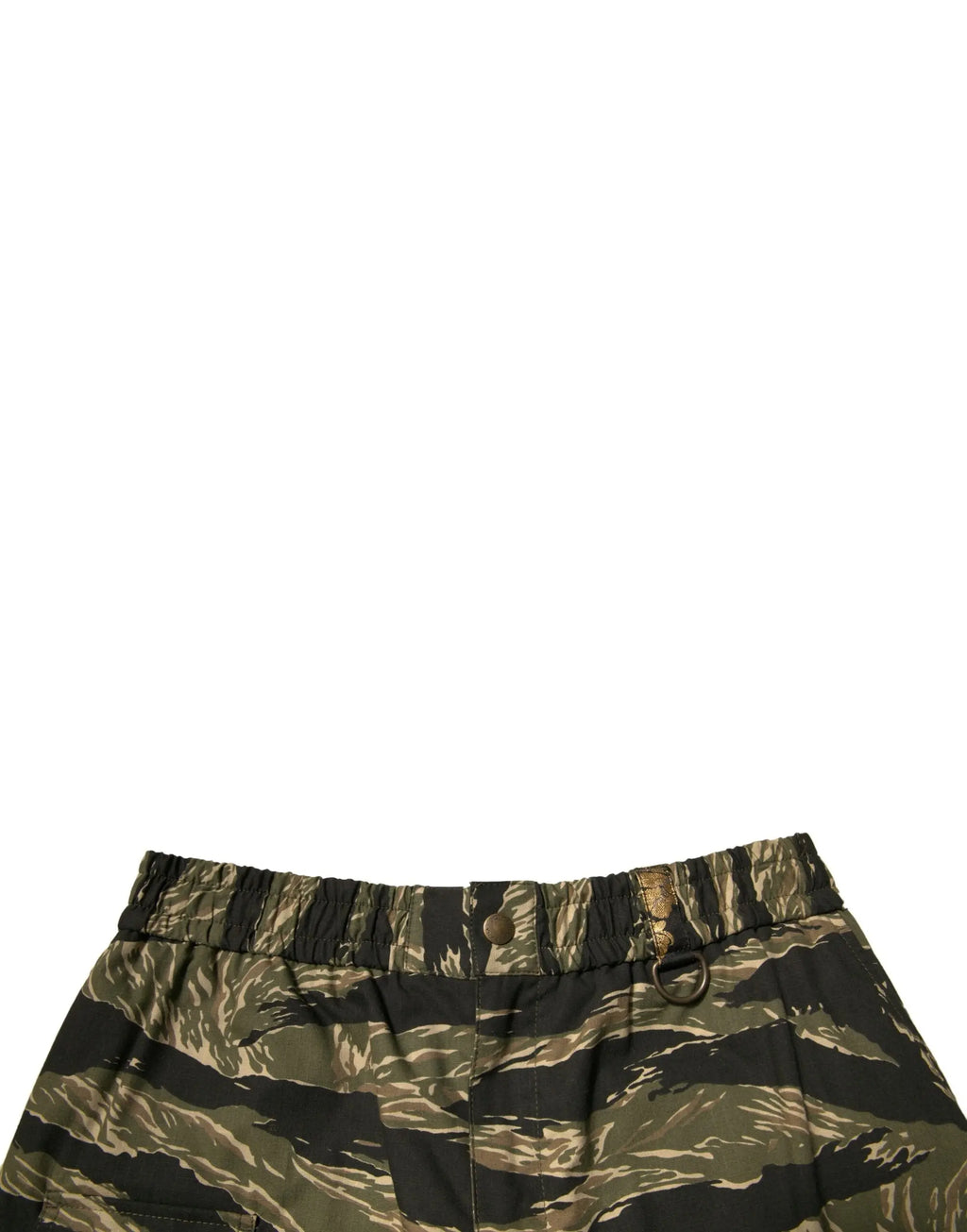 Dolce & gabbana bermuda short en coton noir avec motif or et pantalon cargo camouflage tiger stripe à taille élastique avec anneau en métal