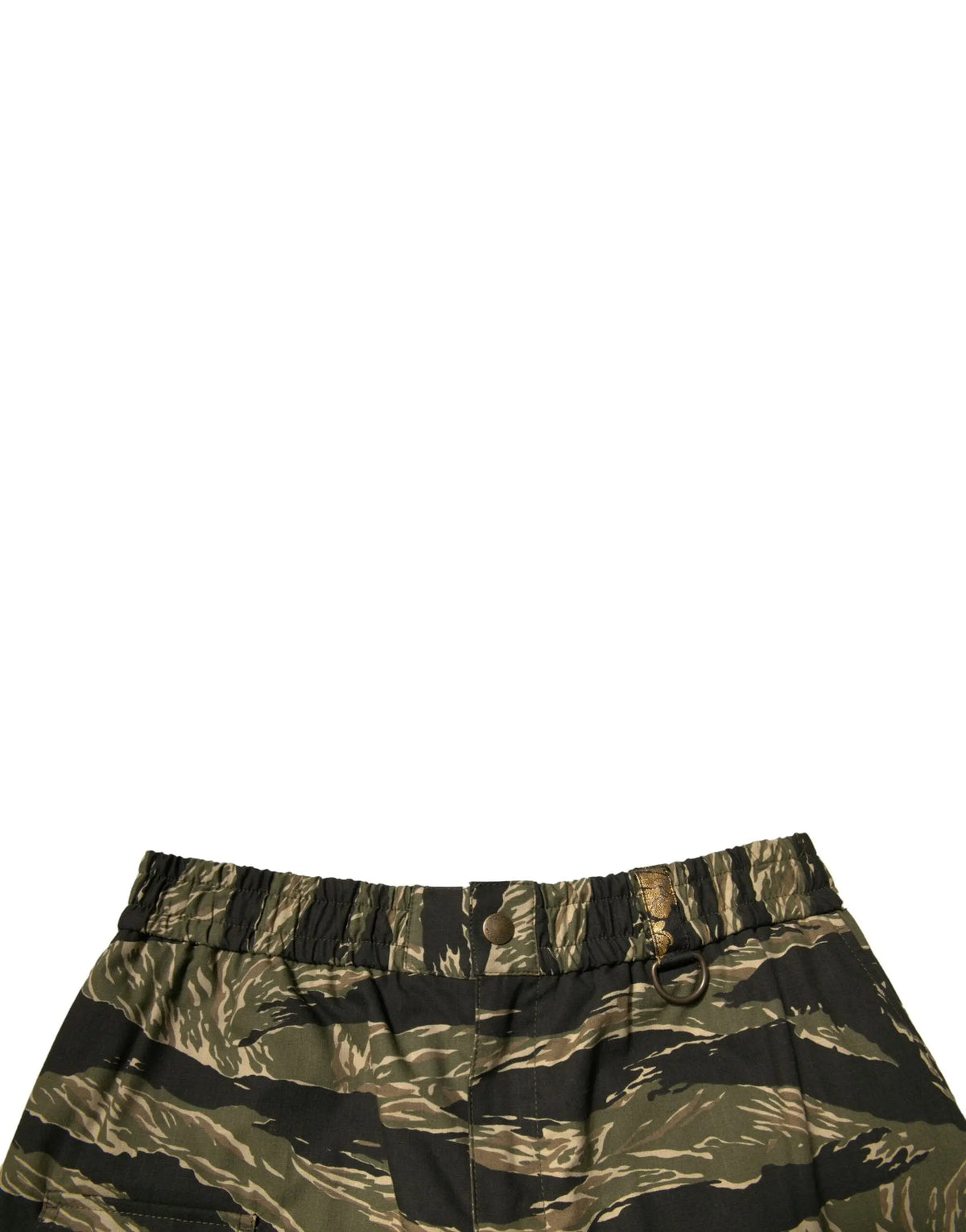 Dolce & gabbana bermuda short en coton noir avec motif or et pantalon cargo camouflage tiger stripe à taille élastique avec anneau en métal