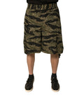 Short bermuda en coton dolce & gabbana noir or avec motif camouflage tiger stripe olive et noir poches multiples taille ajustable