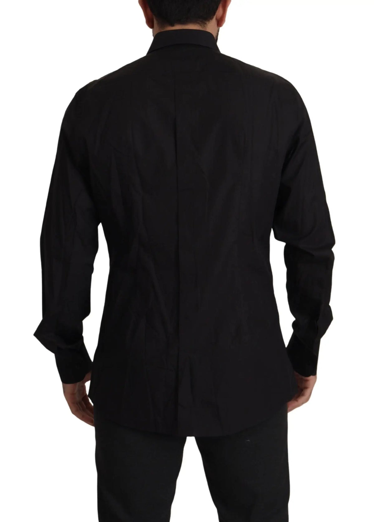 Chemise de soirée noire dolce gabbana gold slim fit à manches longues avec col classique et coupe cintrée