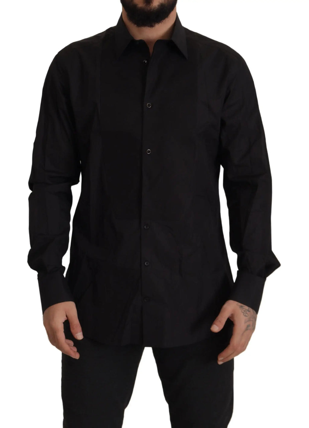 Chemise de smoking slim fit dolce & gabbana noire manches longues col classique texture subtile