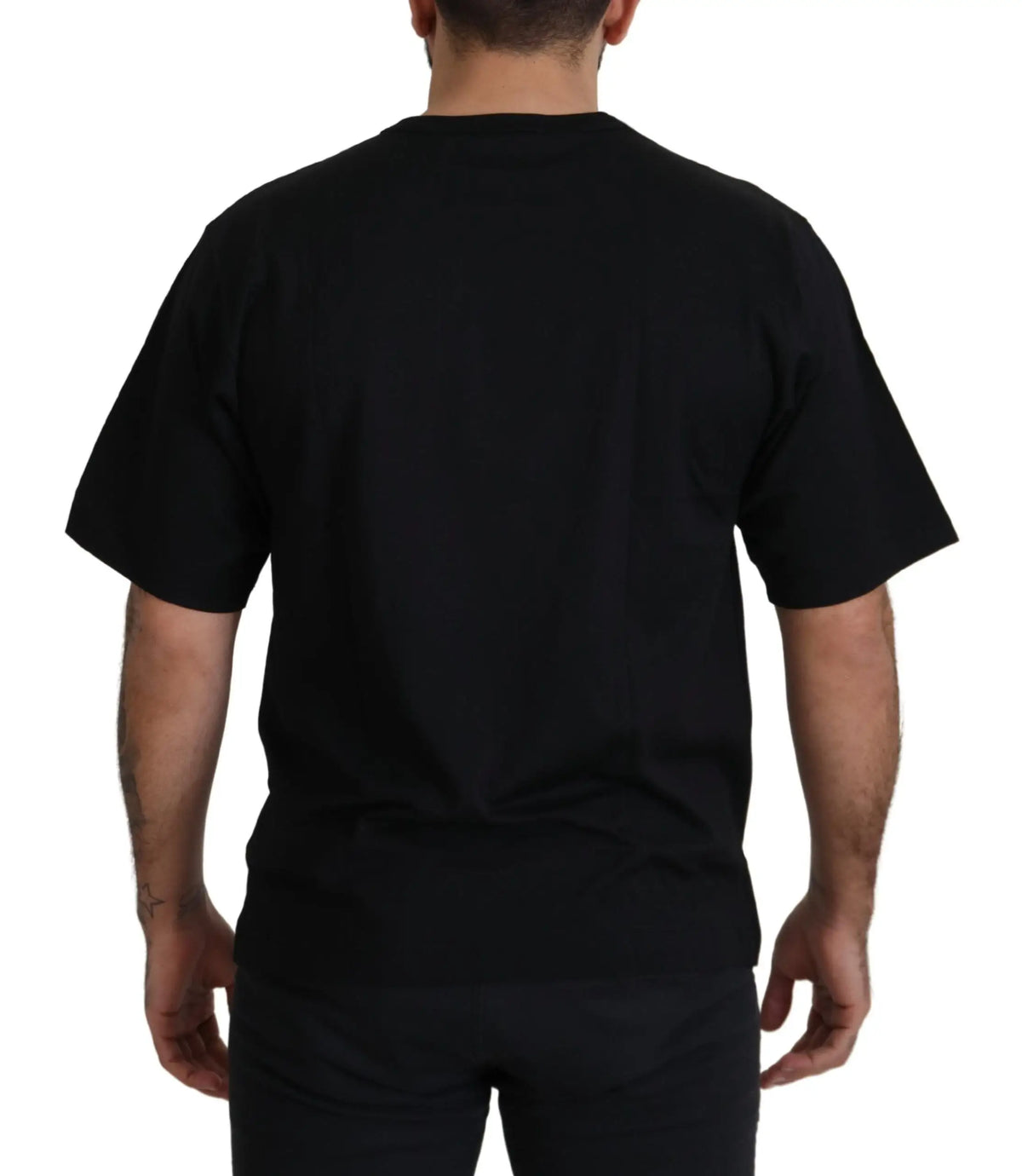 T-shirt dolce & gabbana en coton noir avec col rond et motif gold star crown pour un style élégant