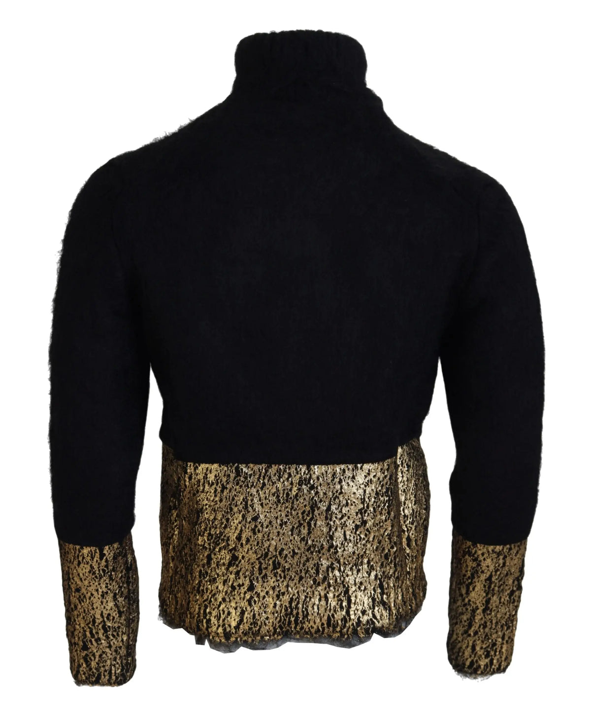 Pull noir dolce & gabbana en mohair pour homme avec bas et poignets pailletés or scintillants
