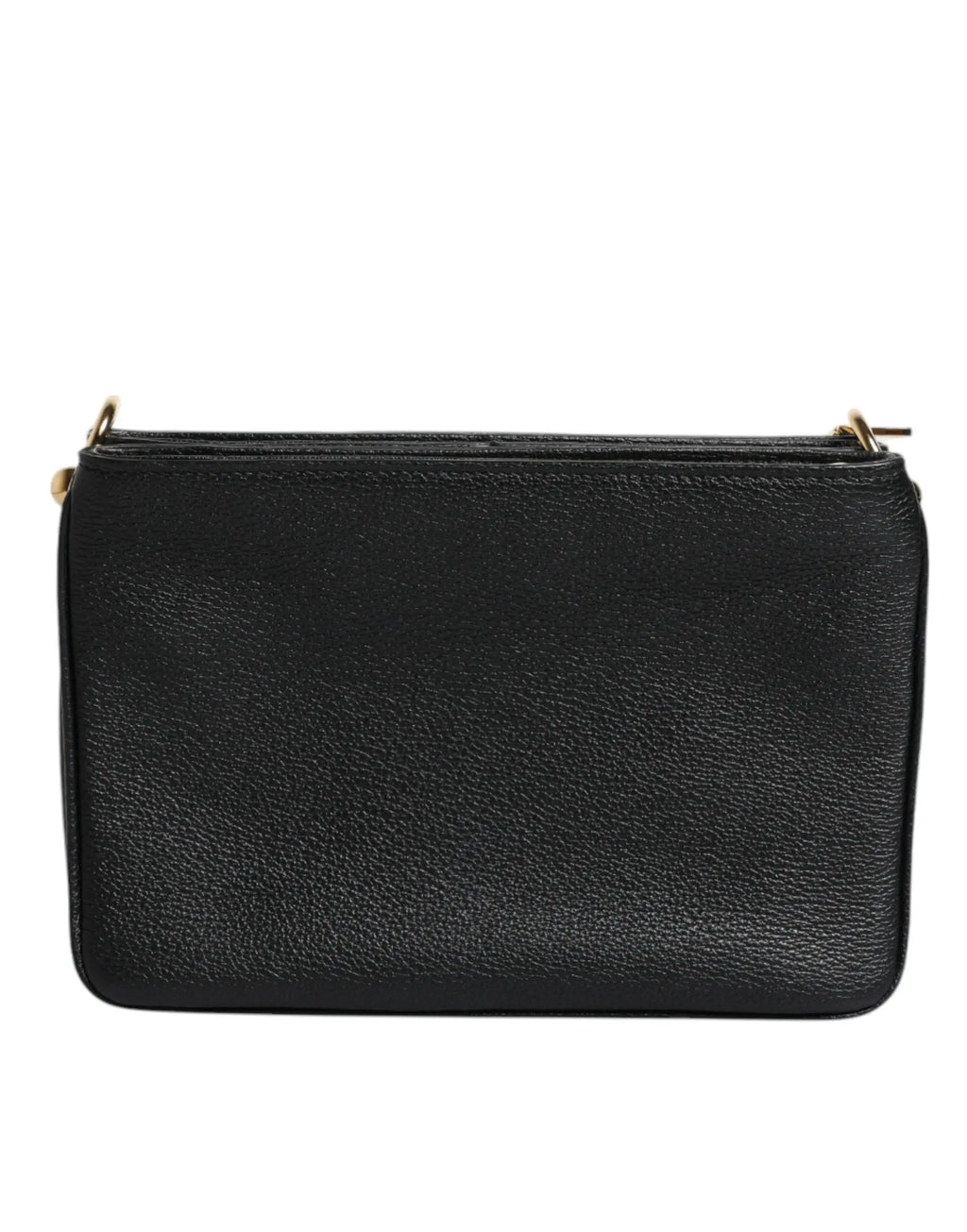 Dolce gabbana clutch en cuir grainé noir avec plaque logo et détails métalliques dorés