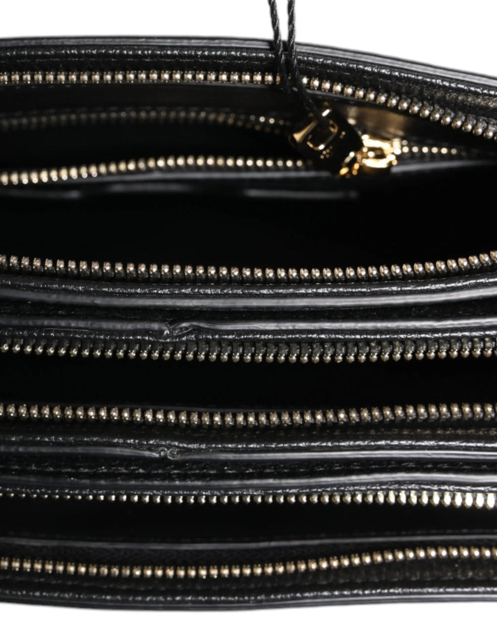 Dolce & gabbana black grain leather clutch bag with multiple gold-toned zippers and matching pull tab
