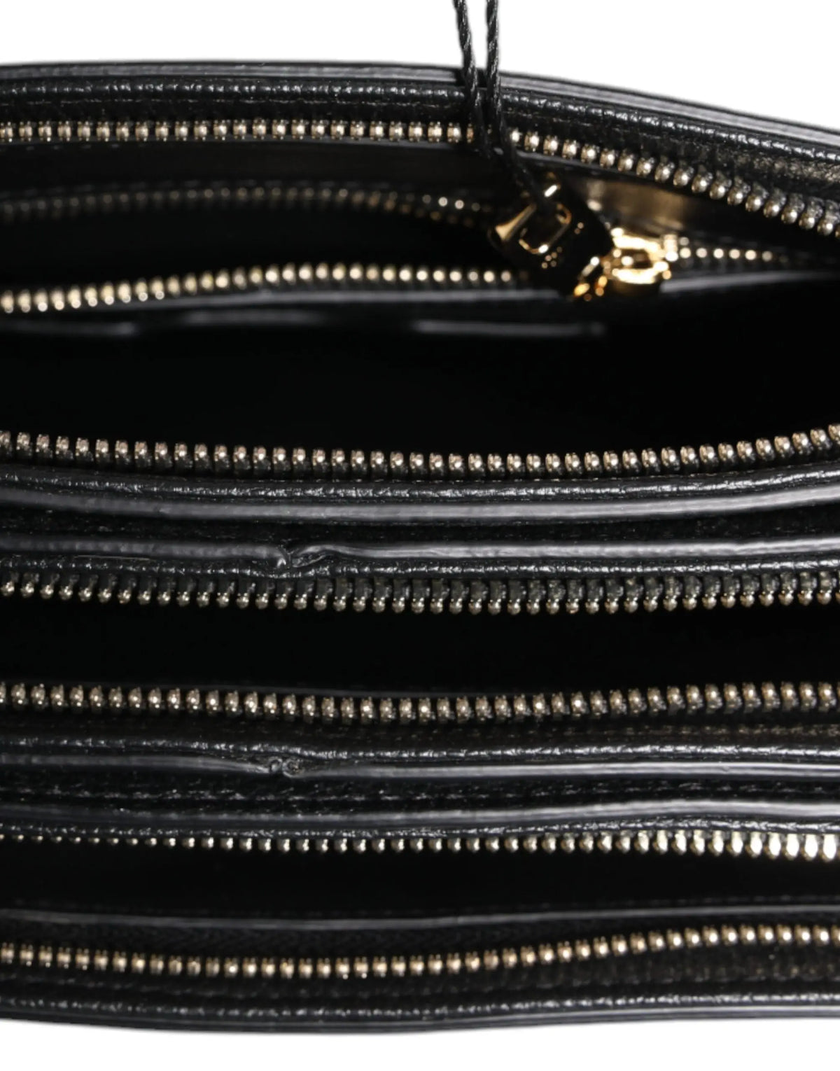 Dolce & gabbana black grain leather clutch bag with multiple gold-toned zippers and matching pull tab