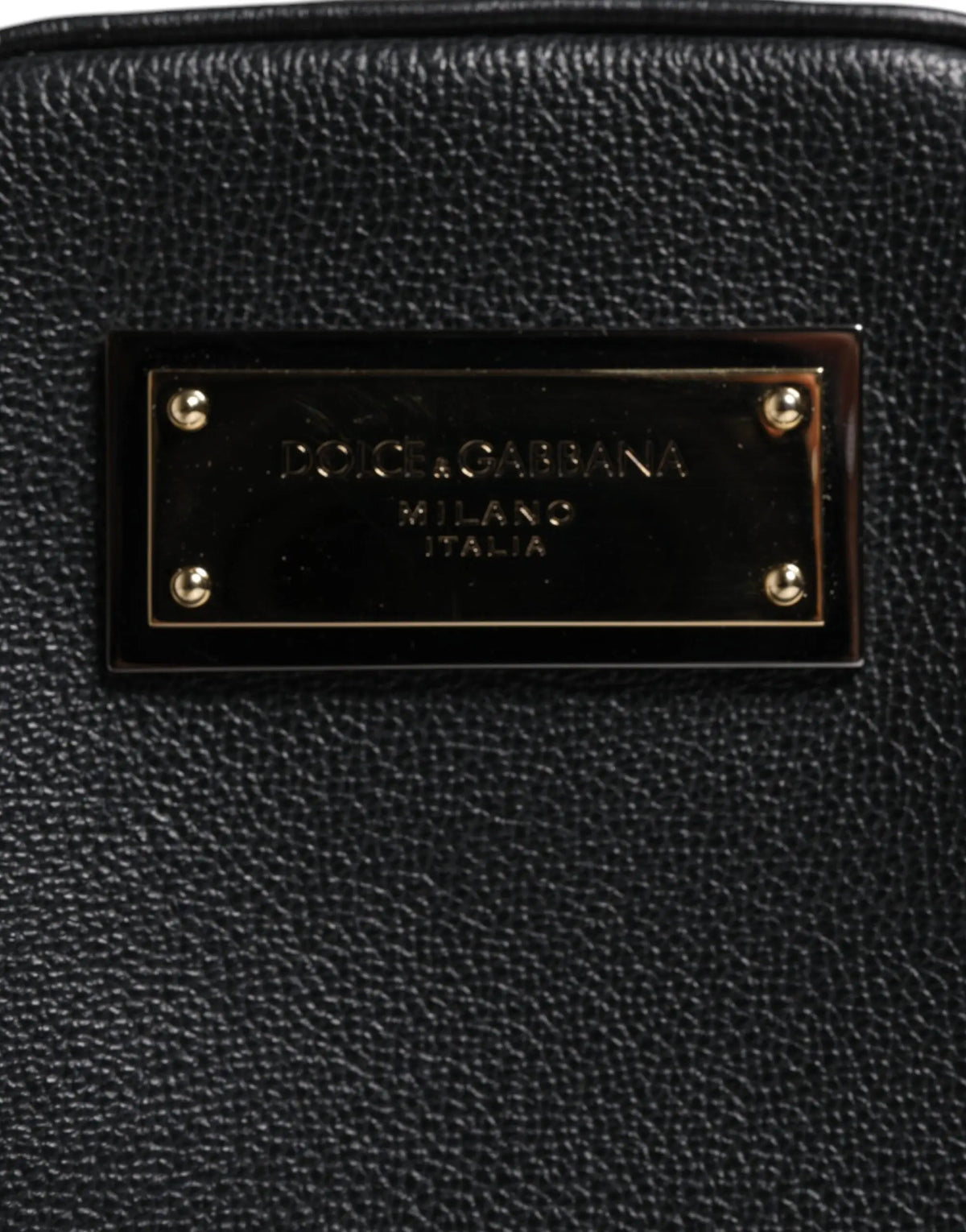Pochette dolce gabbana noire en cuir grainé avec plaque logo métal doré dolce gabbana milano italia