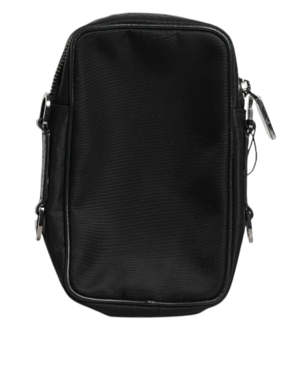 Sac bandoulière noir en nylon avec fermetures éclair argentées et garnitures métalliques dolce & gabbana en cuir grainé