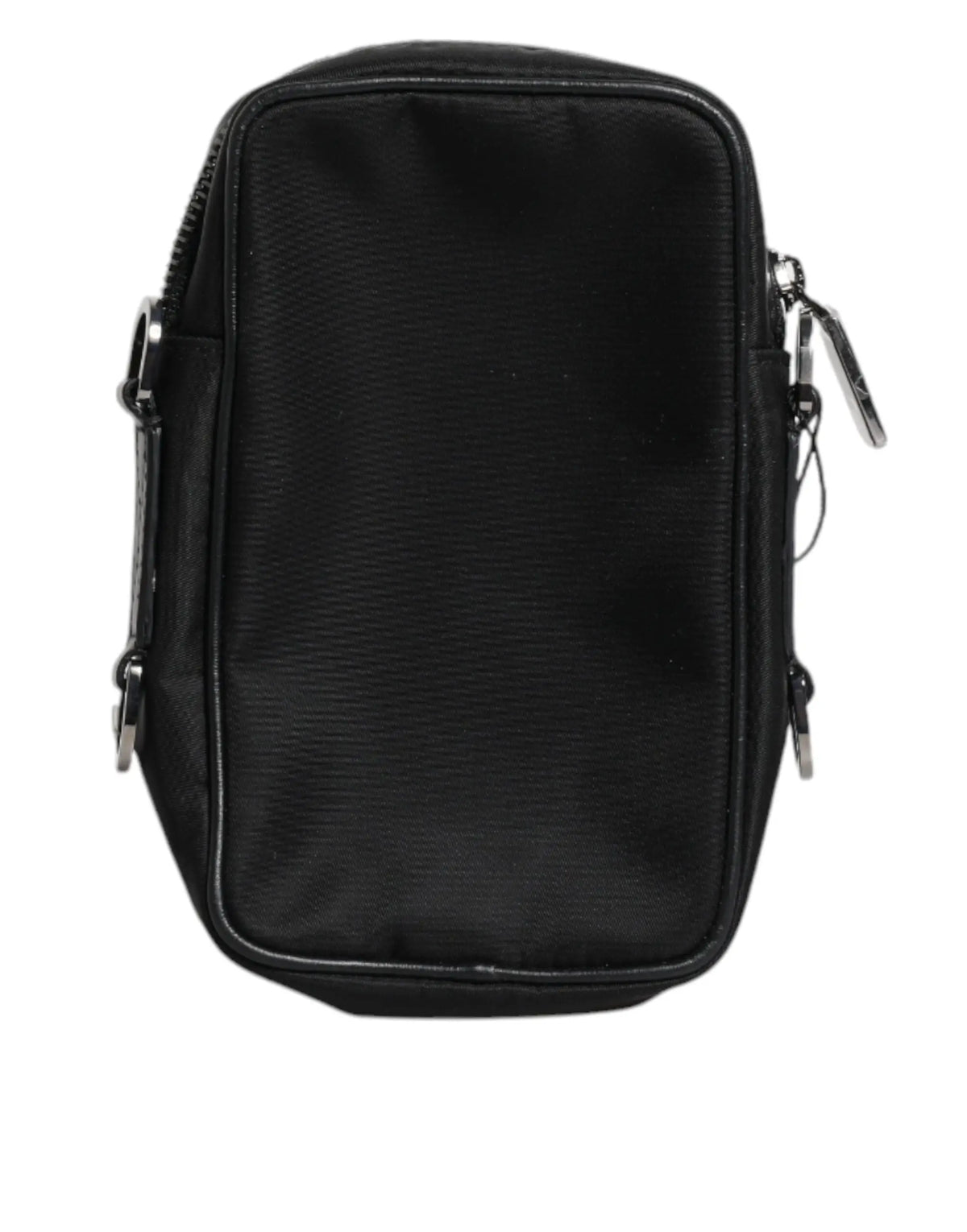 Sac bandoulière noir en nylon avec fermetures éclair argentées et garnitures métalliques dolce & gabbana en cuir grainé