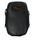 Sac bandoulière noir en cuir grainé dolce & gabbana avec plaque métallique et ferrures argentées