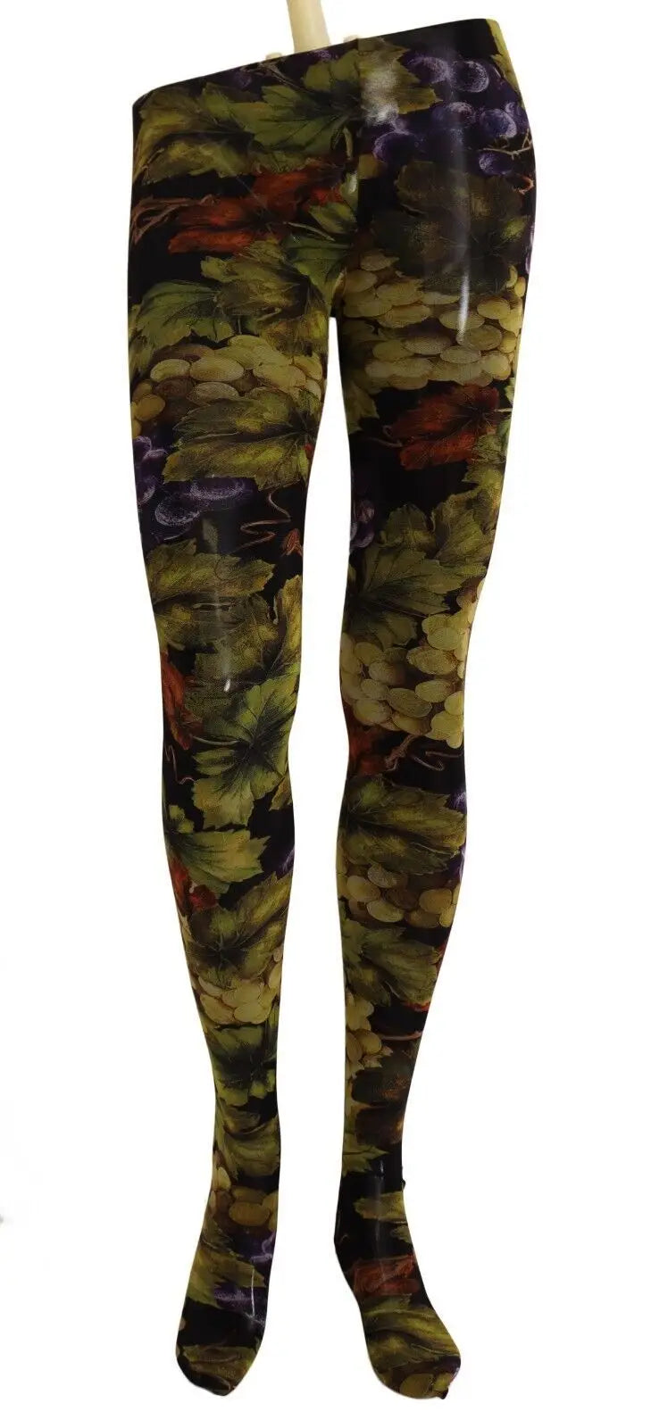 Collants noirs brillants dolce & gabbana avec imprimé vif de raisins verts et baies rouges détaillé