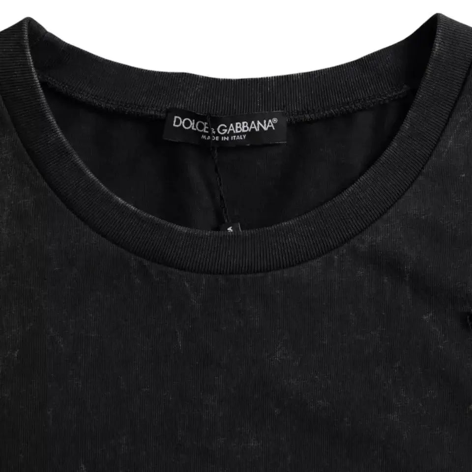 T-shirt dolce & gabbana noir en coton avec col rond côtelé et tissu texturé subtil