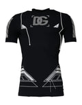 Dolce & gabbana t-shirt noir en nylon avec logo blanc et motifs géométriques courts manches pour sport