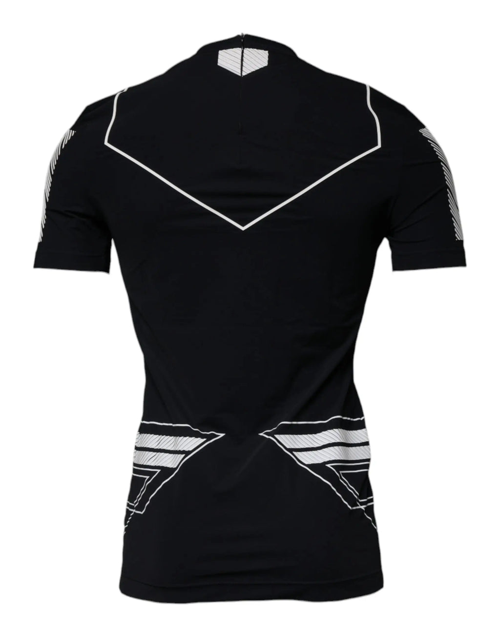 Dolce & Gabbana t shirt noir en nylon à manches courtes avec motifs graphiques blancs et rayures géométriques