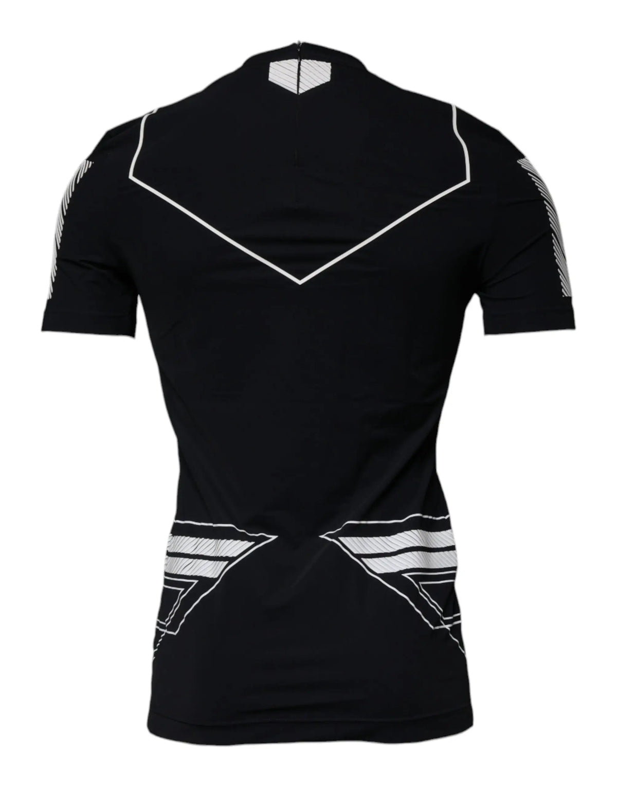 Dolce & Gabbana t shirt noir en nylon à manches courtes avec motifs graphiques blancs et rayures géométriques