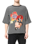 T-shirt dolce & gabbana noir en coton à manches courtes avec imprimé graphique vintage femme scooter rose et fruits tropicaux