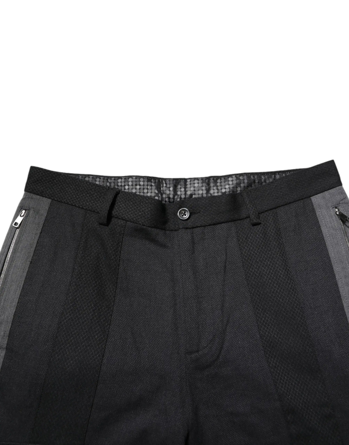 Pantalon formel noir en coton dolce gabbana avec texture noire et accents de fermeture éclair gris sur les côtés