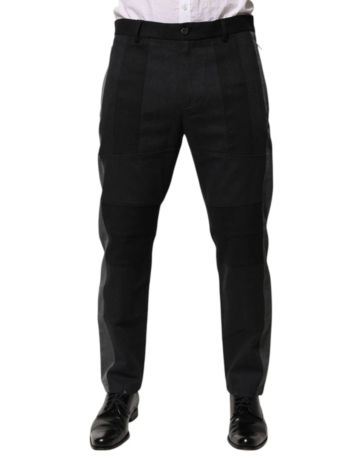 Pantalon formel en coton doucet gabbana noir gris avec design moderne et surpiqures contrastées subtiles sur les côtés