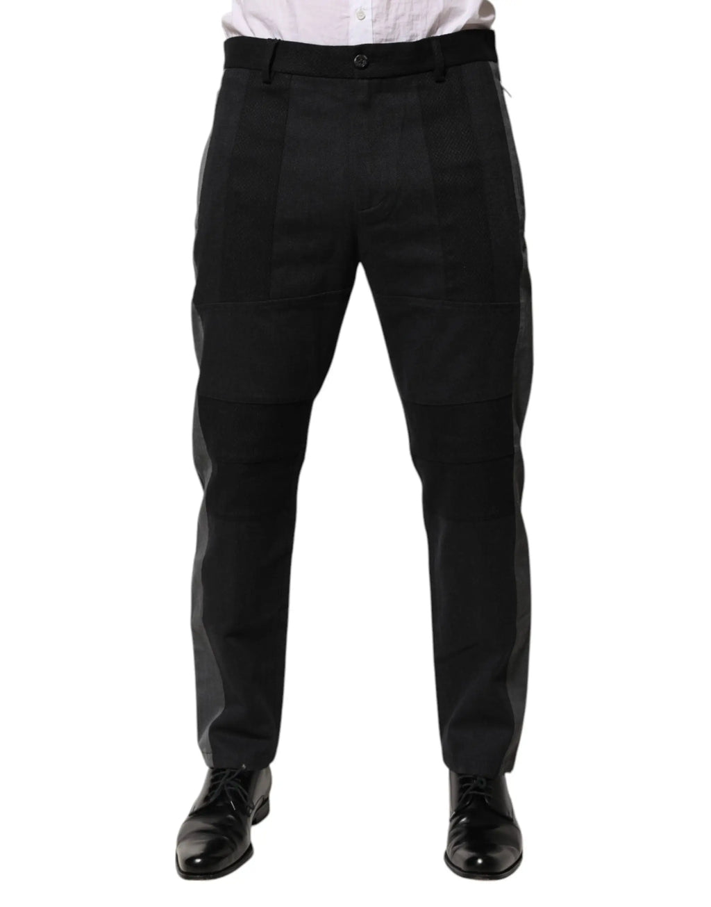 Pantalon de costume dolce & gabbana noir gris en coton avec une coupe moderne et coutures contrastantes discrètes sur les côtés
