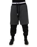 Dolce & gabbana sweatshorts en coton gris avec cordon noir et bandes blanches pour homme