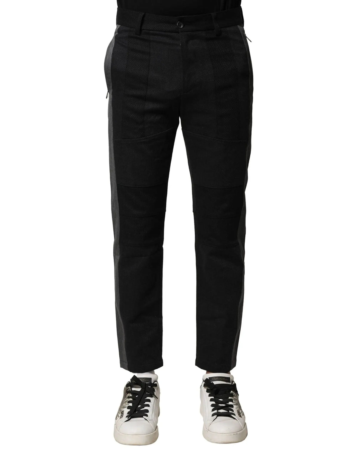Dolce & gabbana pantalon homme en coton noir avec panneaux latéraux gris foncé contrastants et poches multiples